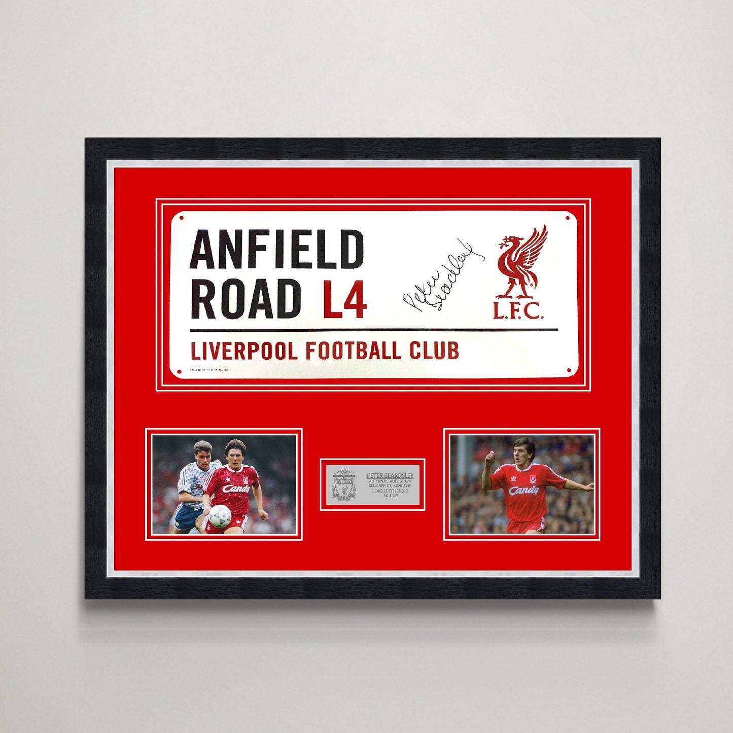 Peter Beardsley 'Liverpool' Autographed Street Sign Display