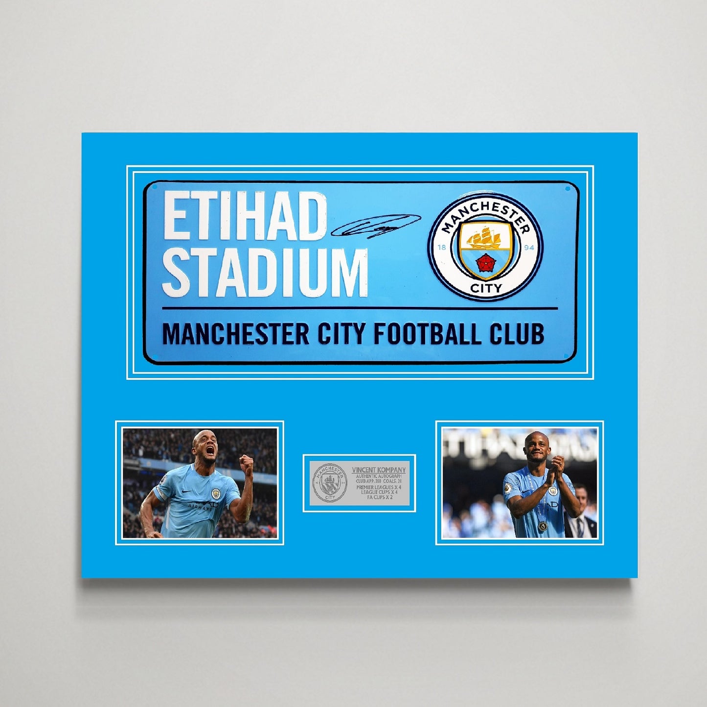 Vincent Kompany 'Manchester City' Autographed Street Sign Display